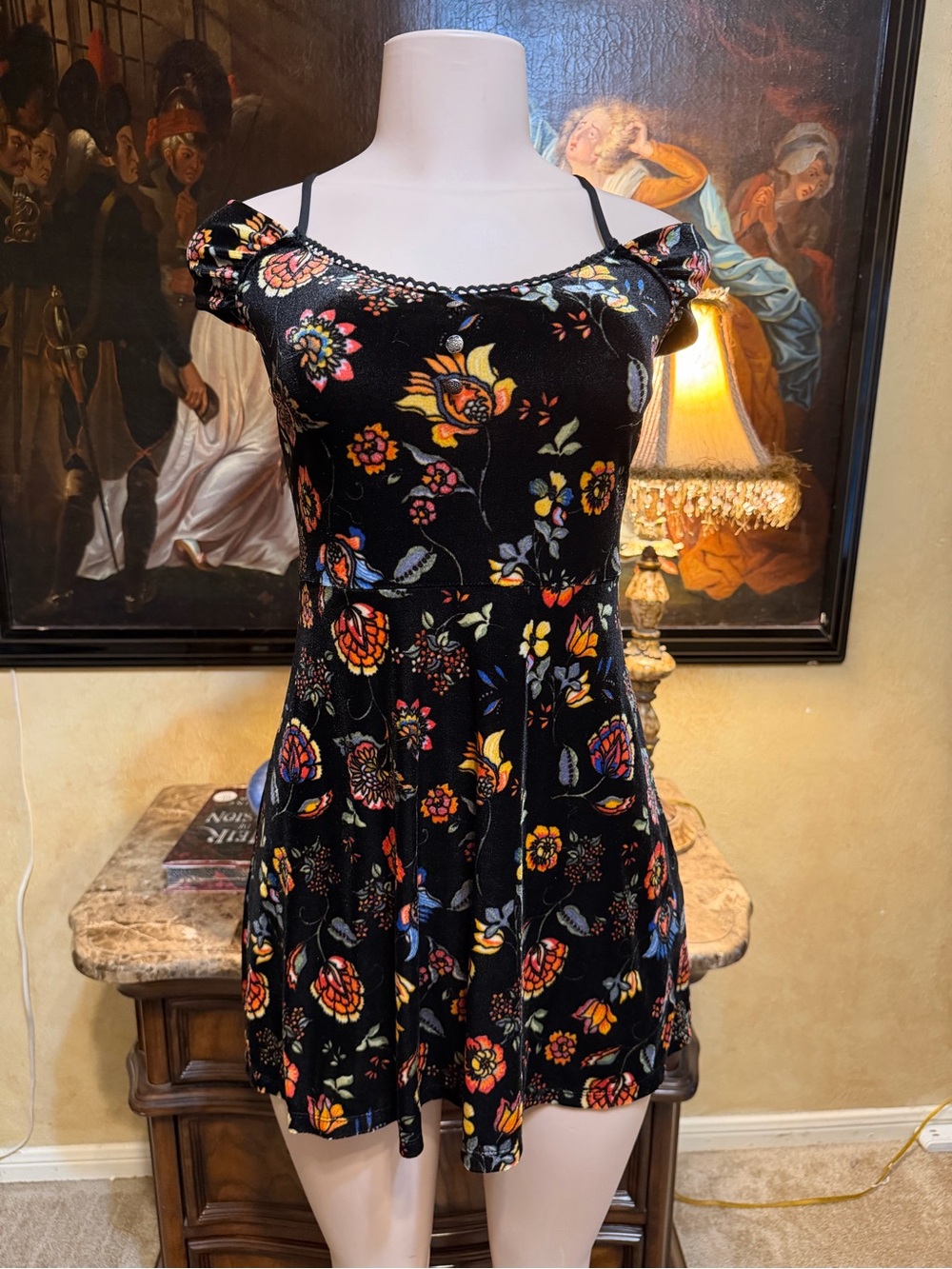 Forever 21 Black Floral Mini Dress with Yellow, Red & Blue Flowers